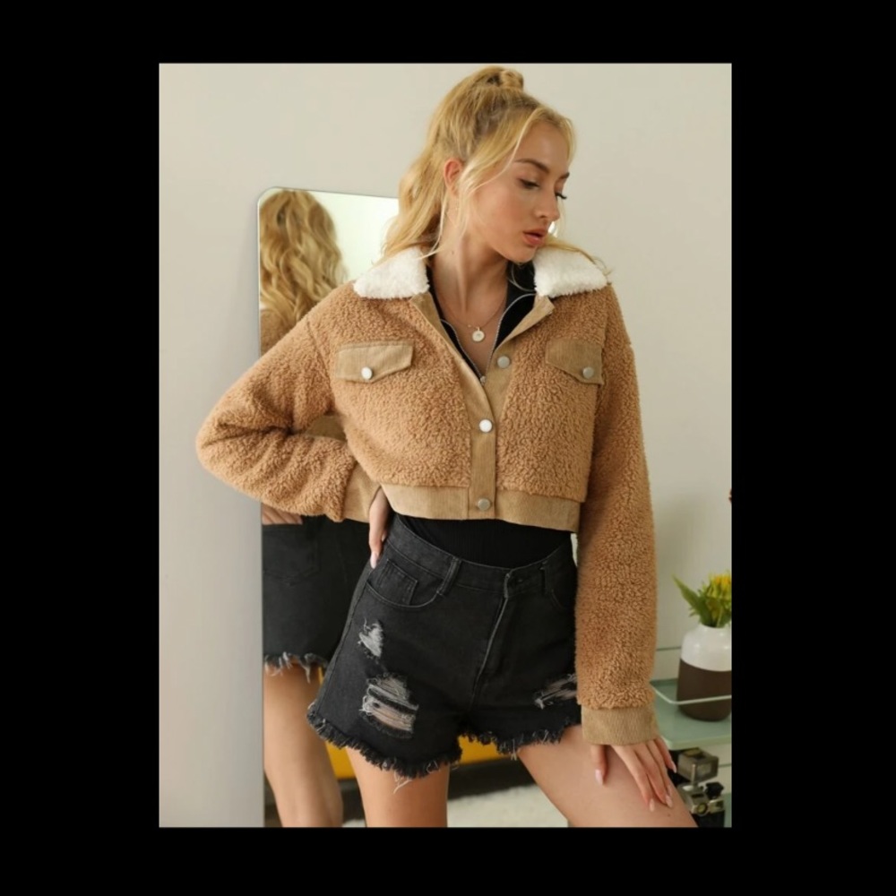 ROMWE teddy cropped jacket